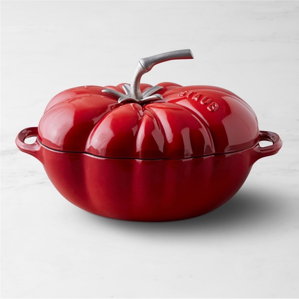 Brand New Staub Cherry Red Tomato Cocotte with Silver Stem